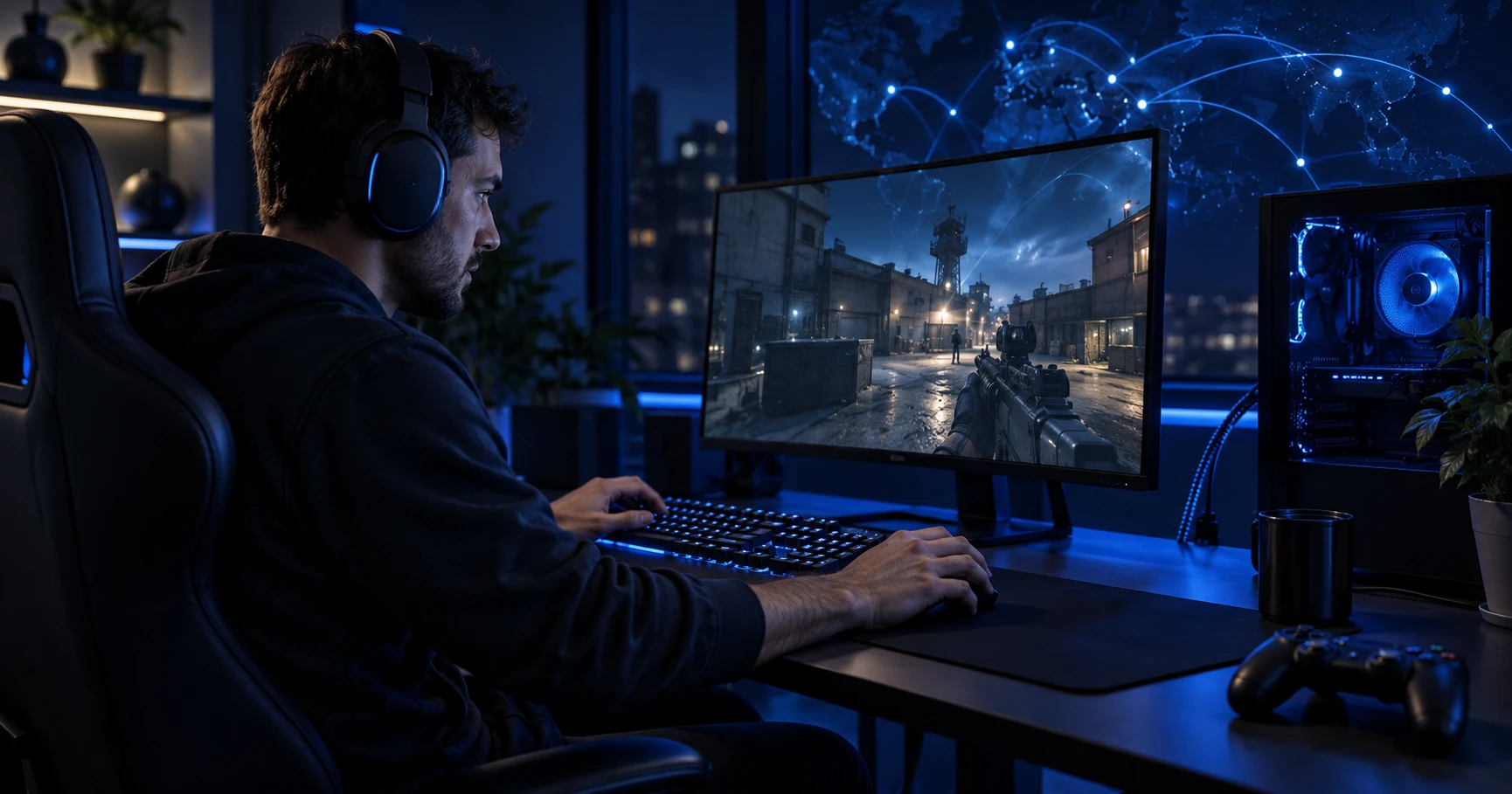 Competitive PC gamer using a wired connection for stable online play
