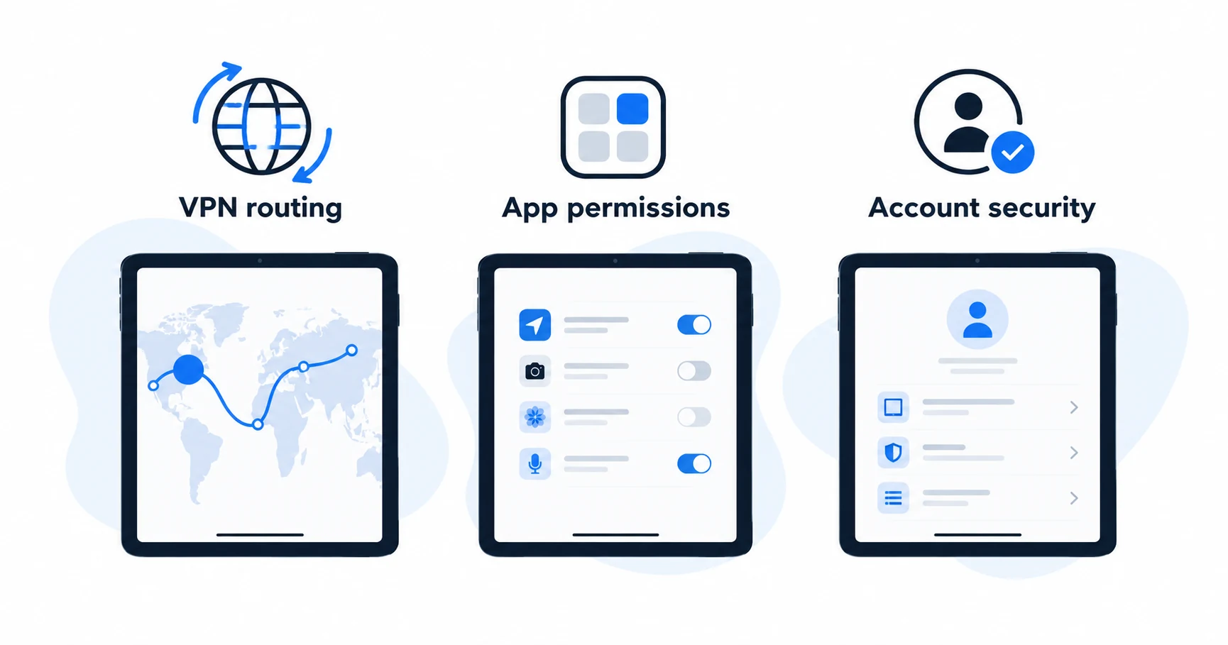 Three separate controls relevant to an iPad