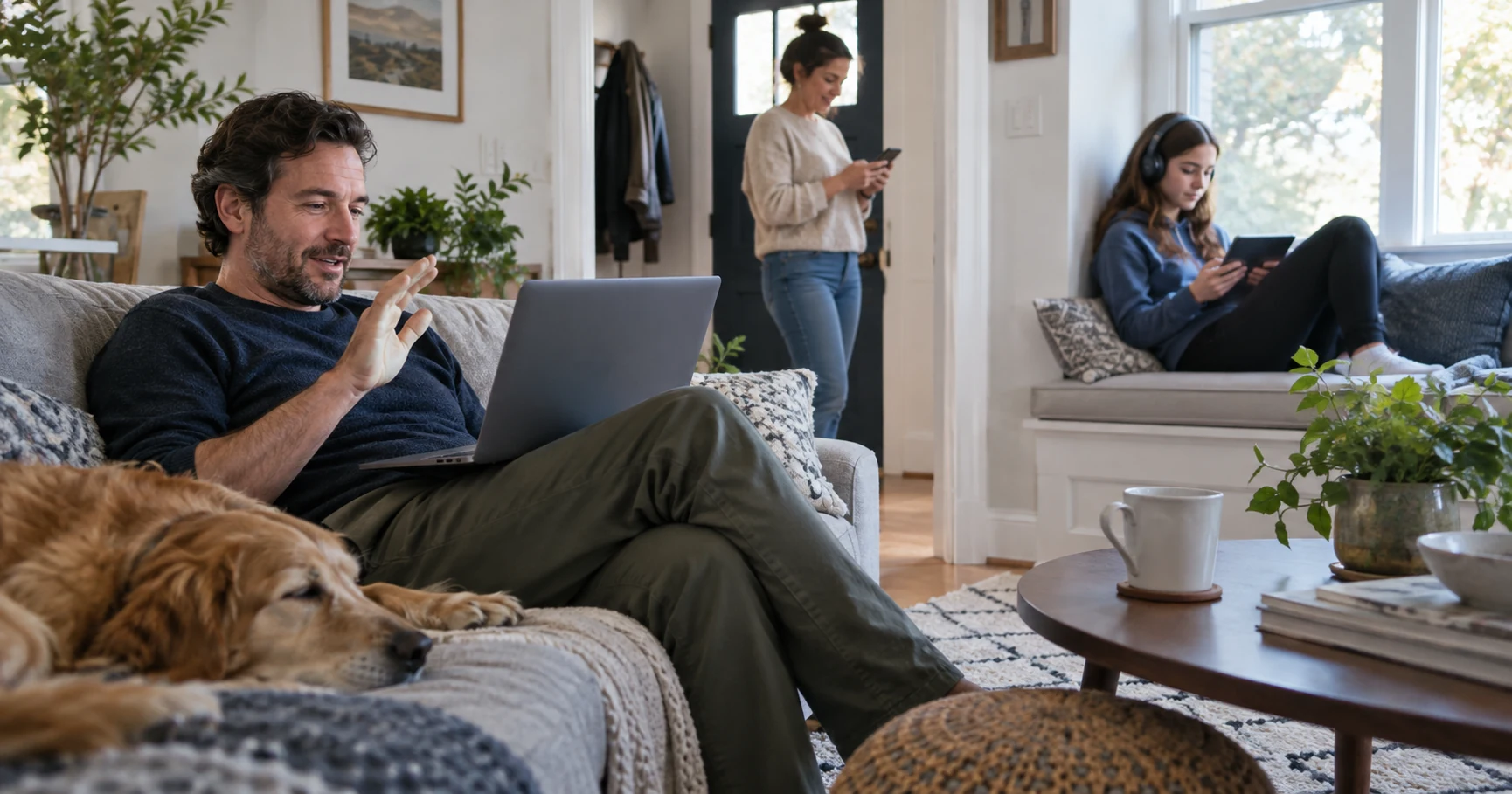 Household members using different devices at once