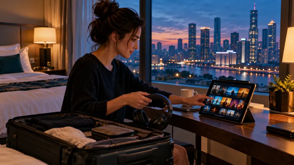 Checking a travel streaming setup in a hotel