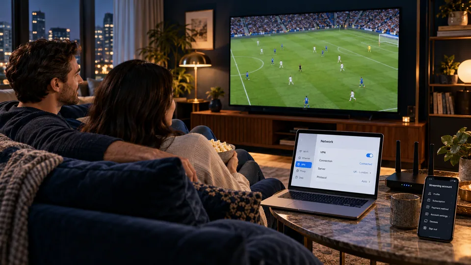 People watching football while checking their home network settings