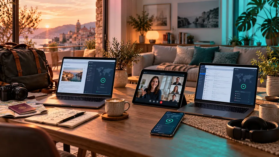 Travel and household device setups with active screens
