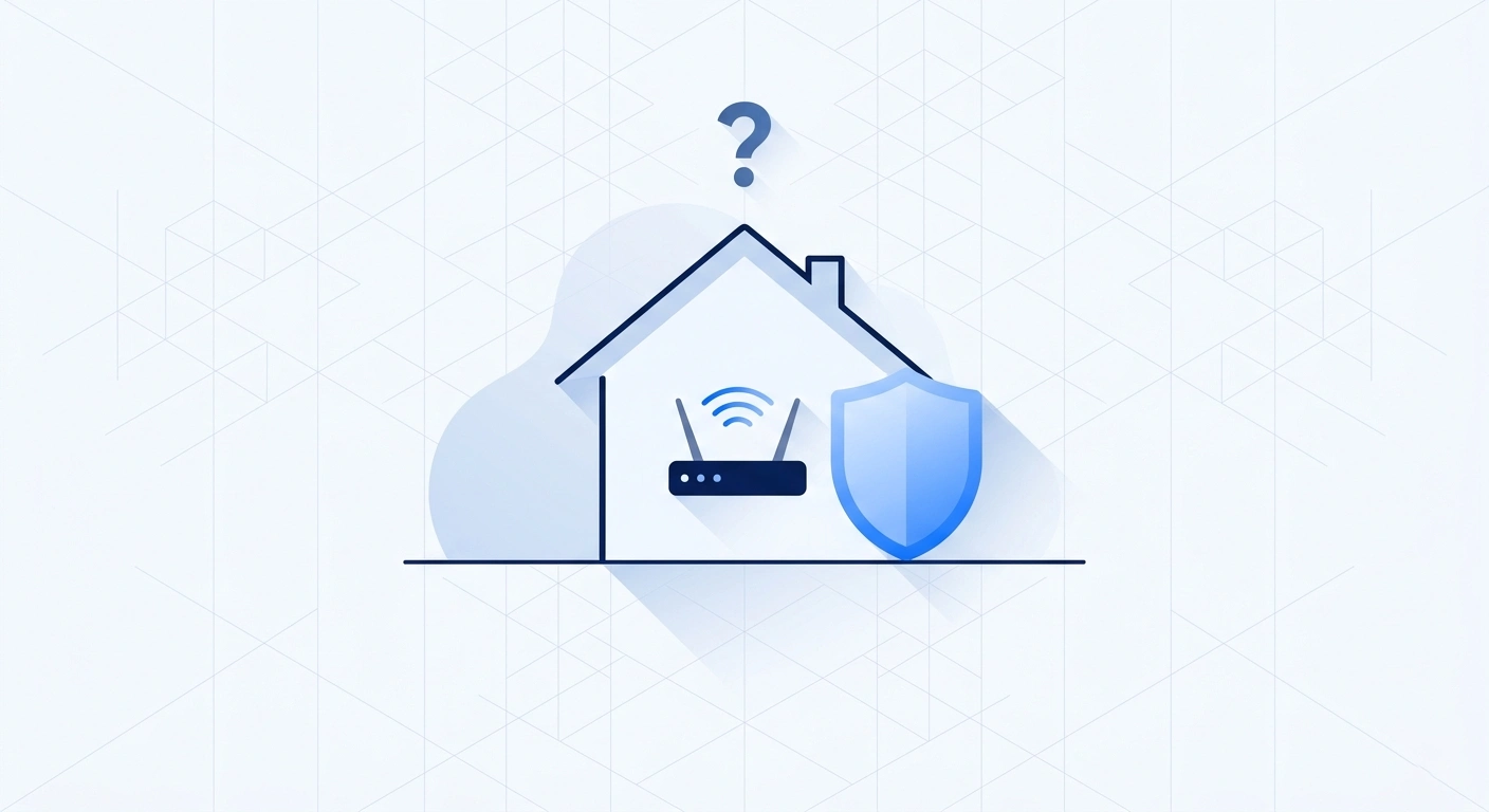 Do I need a VPN at home shown as a house with a router, a shield, and a question mark