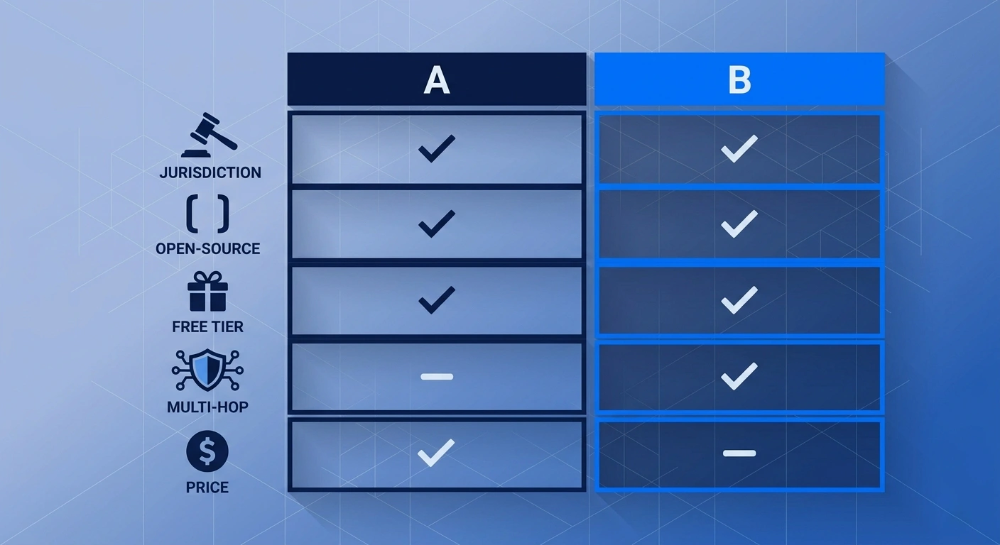 Feature comparison matrix of ExpressVPN versus Proton VPN