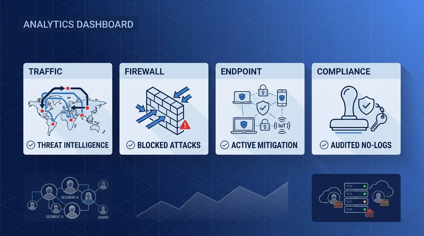 Key features of Private Internet Access: port forwarding, unlimited devices, open-source apps, and audited no-logs