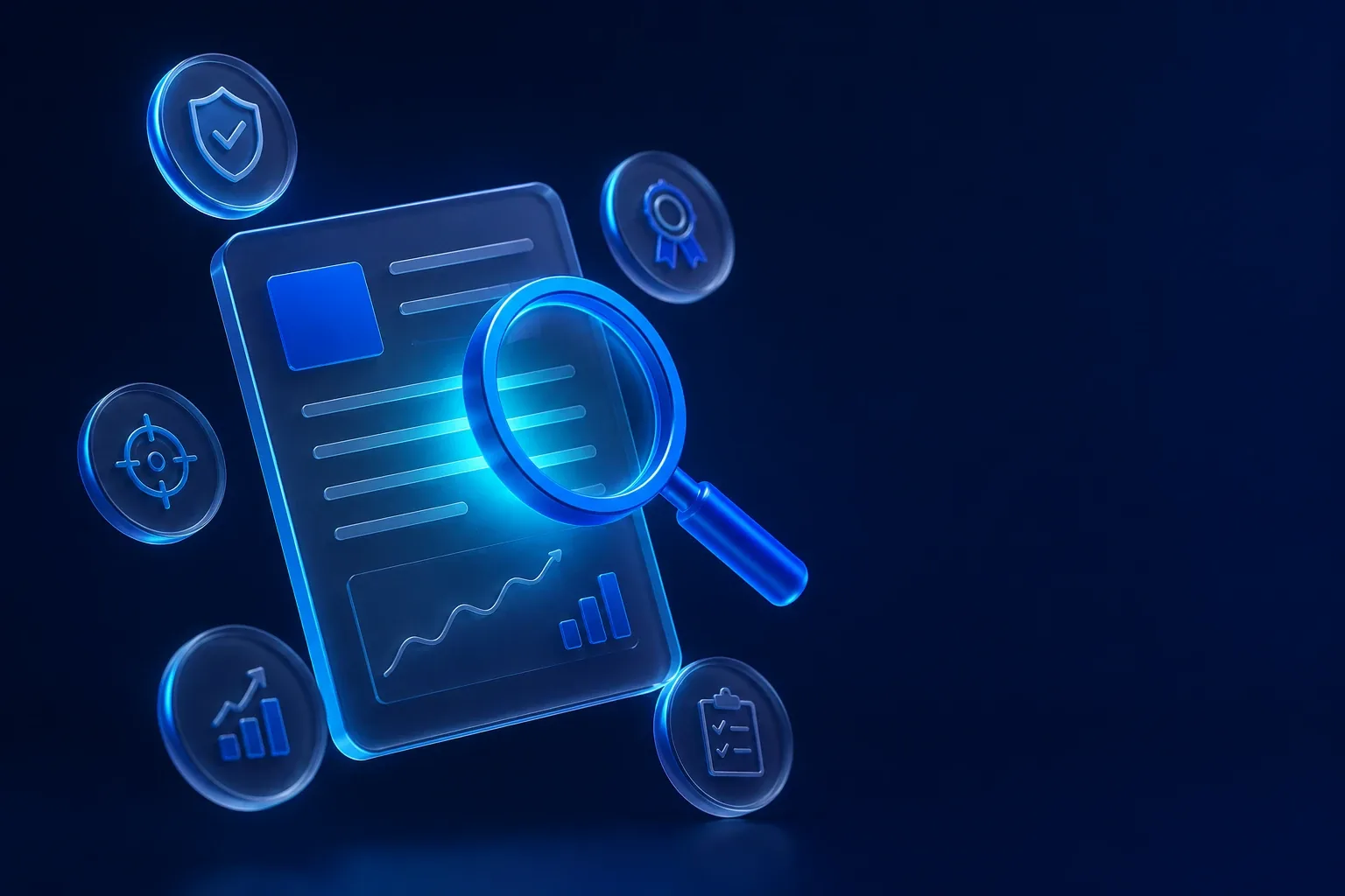 Abstract illustration of a VPN independent audit report with a magnifying glass