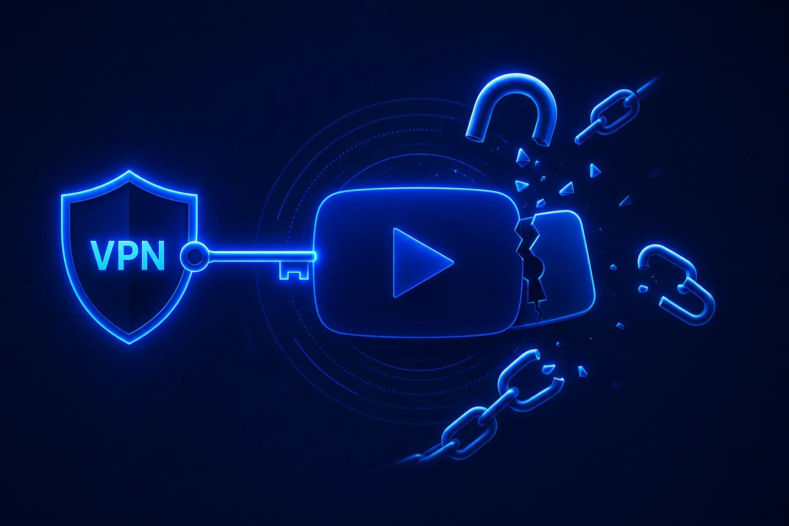 How to unblock YouTube 2026 - VPN shield breaking padlock illustration (vpnvertex.com)