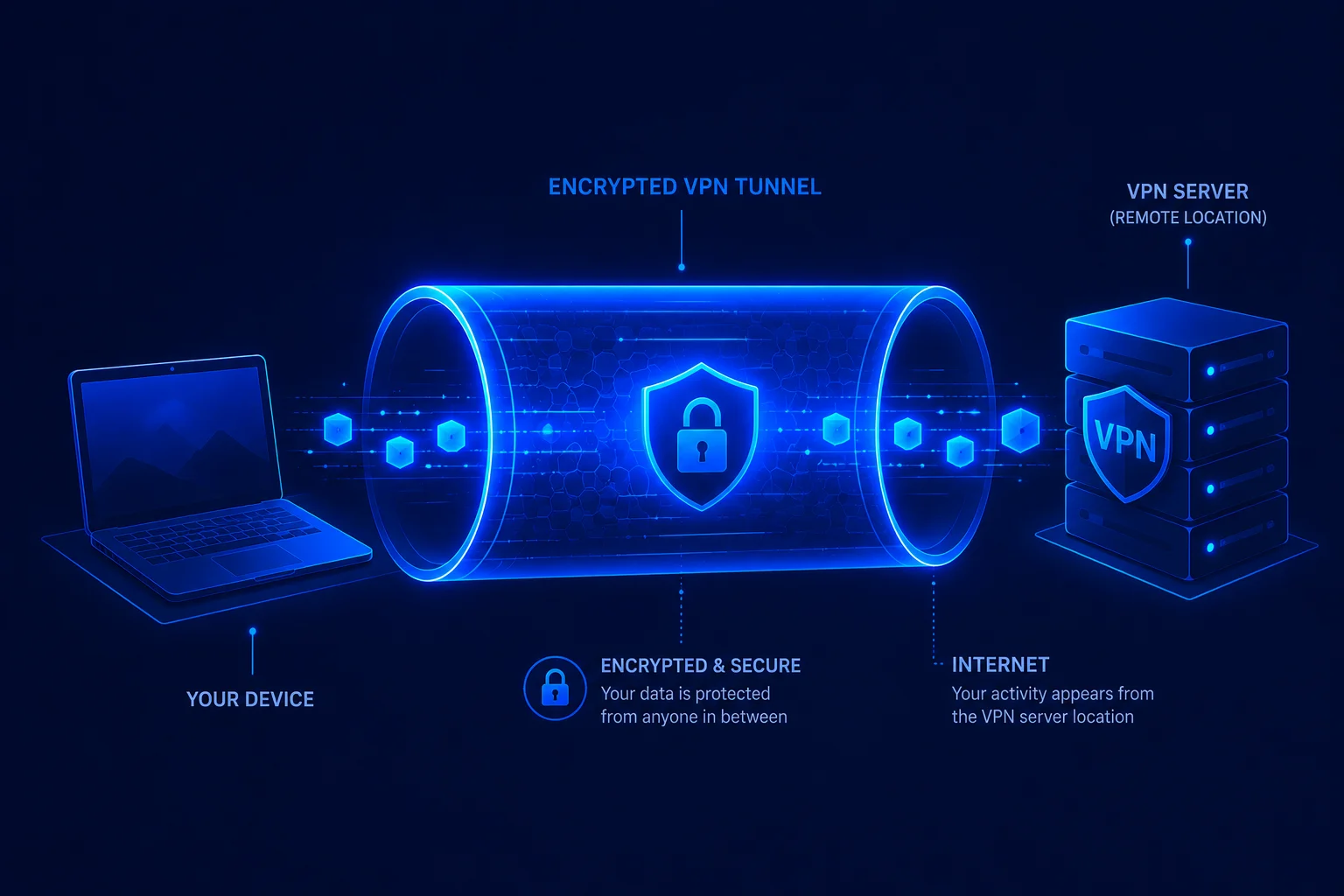 VPN tunnel carrying encrypted traffic between a device and VPN server